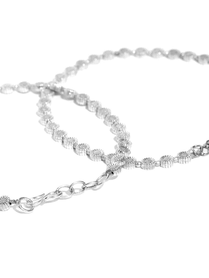 Oxidised Silver Circular Pattern Handcrafted Anklets Set Of 2