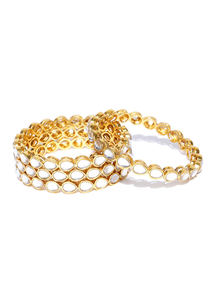 Set of 4 Gold-Plated Drop Shaped Kundan Studded Bangles