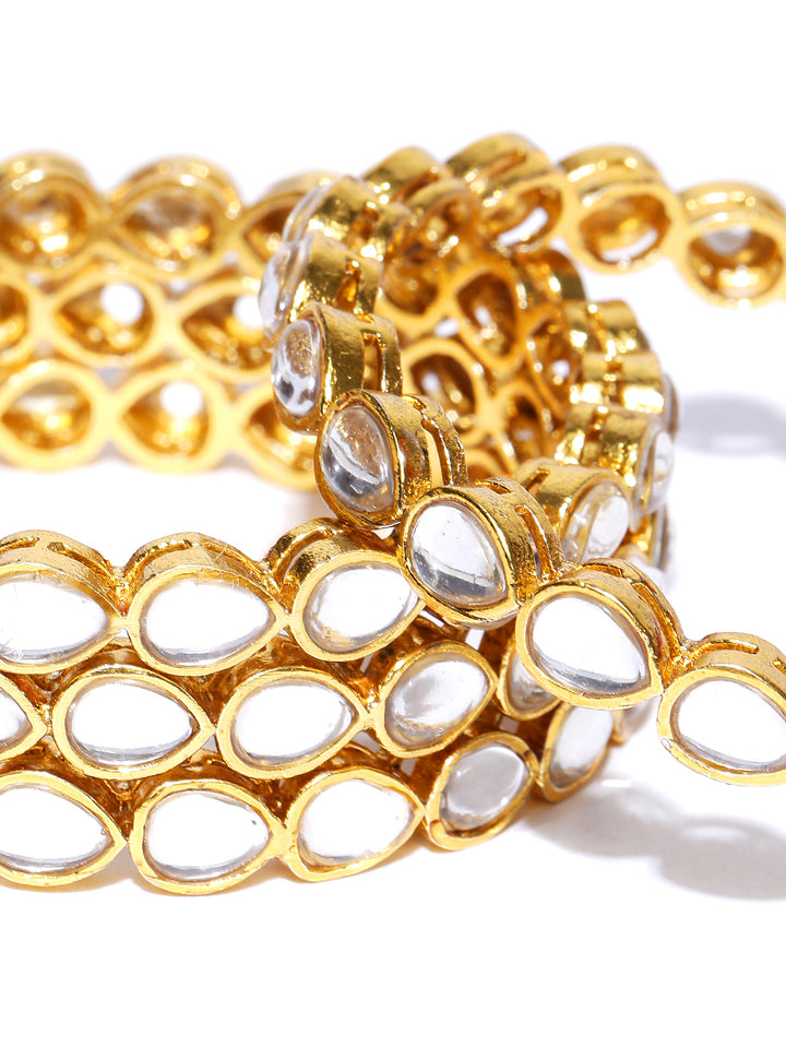 Set of 4 Gold-Plated Drop Shaped Kundan Studded Bangles