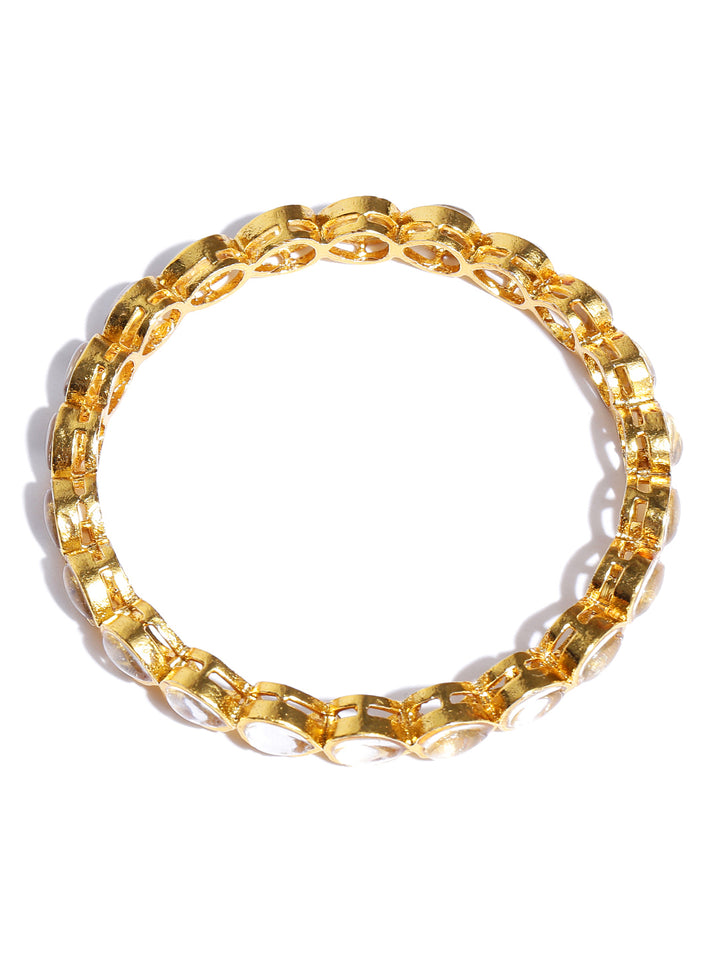 Set of 4 Gold-Plated Drop Shaped Kundan Studded Bangles