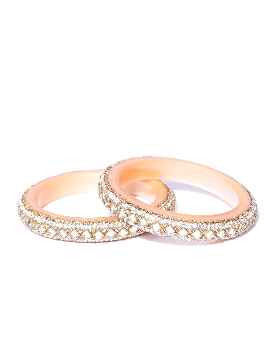 Set of 2 Gold-Plated Kundan Stone-Studded Bangles