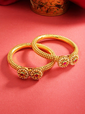 Gold-Plated Beaded Pattern Beautiful Traditional Kada Bangle Set Of 2
