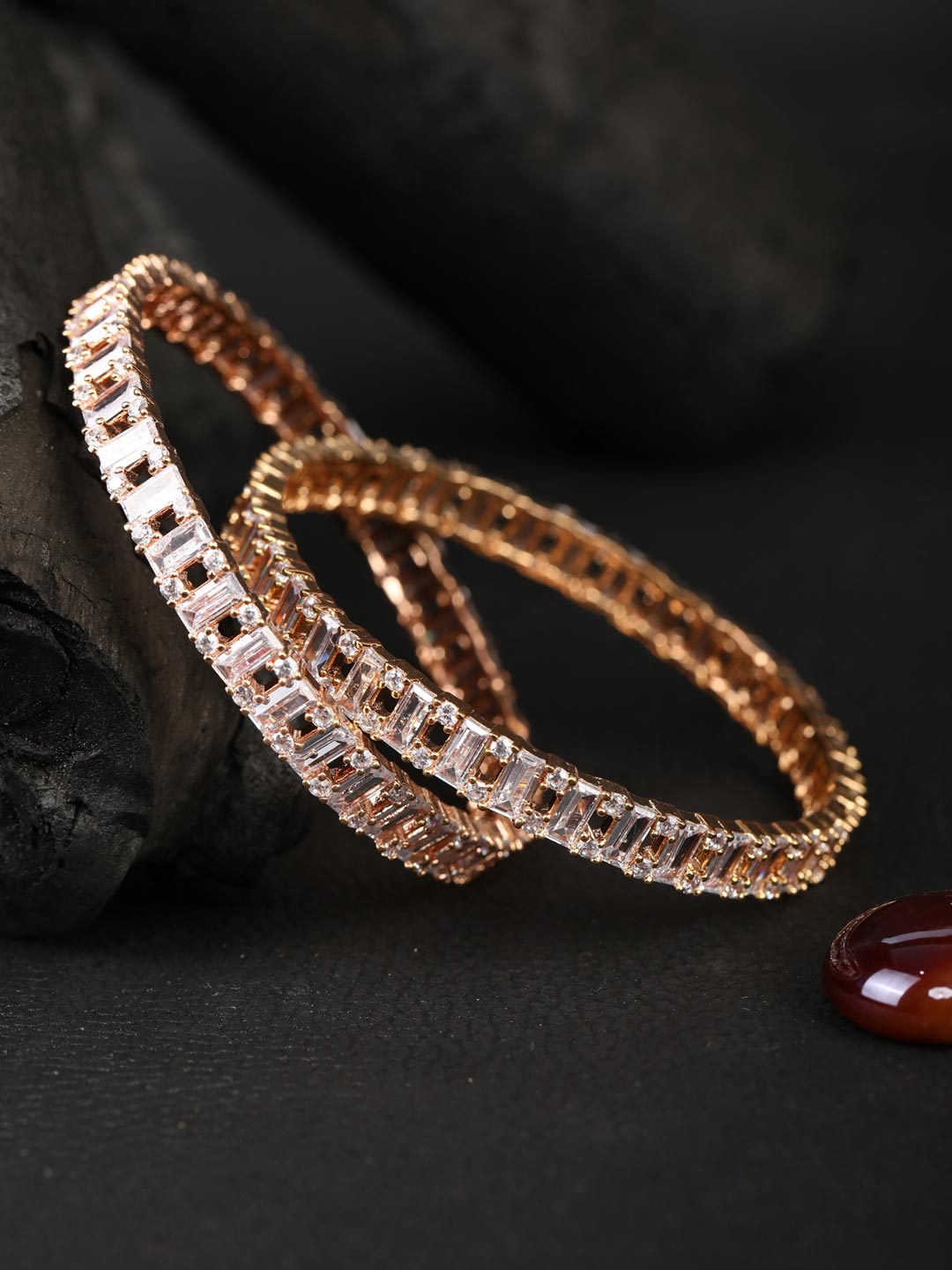 Golden Blush-Artificial Stones Rose Gold Plated Bangle Set of