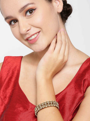 Set Of 2 Gold-Plated Pearls And Stones Studded Cross Wired Bangles
