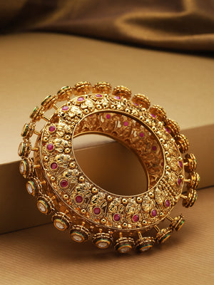 Gold-Plated Ruby and Kundan Studded Bangle
