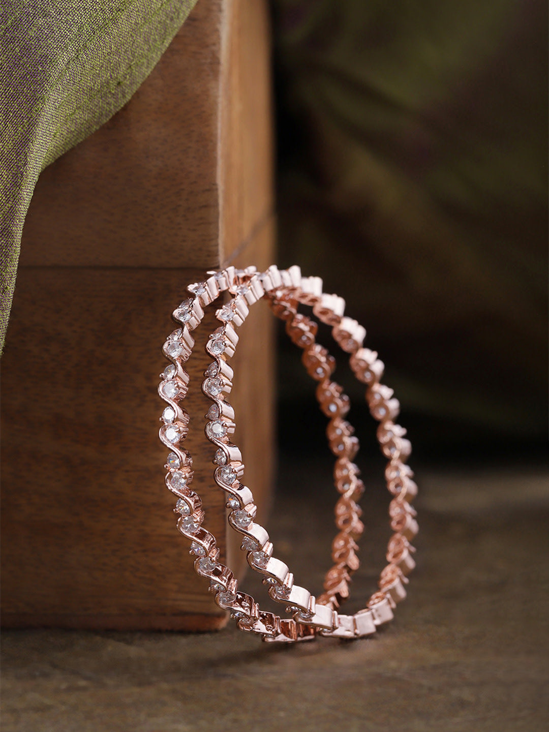 Set Of 2 Rose Gold-Plated American Diamond Studded Bangles