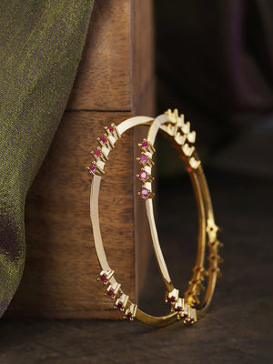 Set Of 2 Gold-Plated Ruby Studded Kadli Bangles