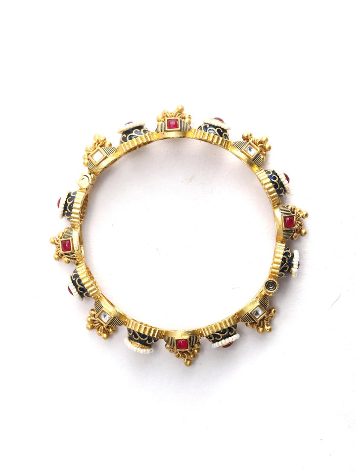 Royal Heirloom - Ruby Beads Kundan Ghungroo Meenakari Gold Plated Set of 2 Bangles