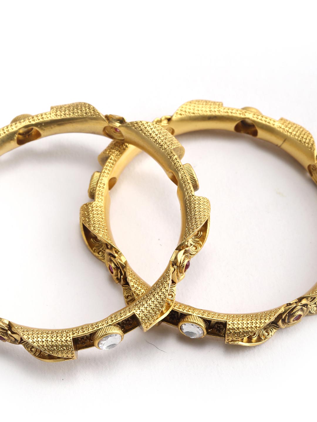 Artificial Stones Gold Plated Floral Set of 2 Bangle Set