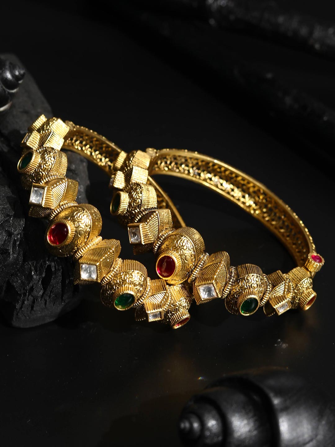 Artificial Stones Gold Plated Set of Bangle Set
