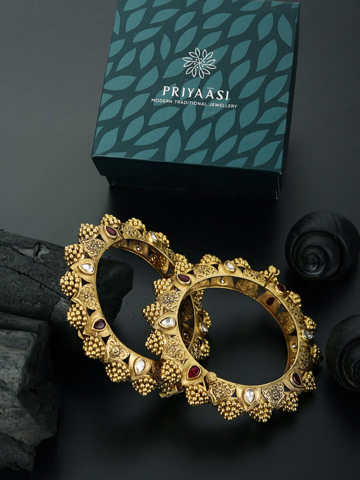 Chakra Charm - Ruby Kundan Gold Plated Set of 2  Bangles