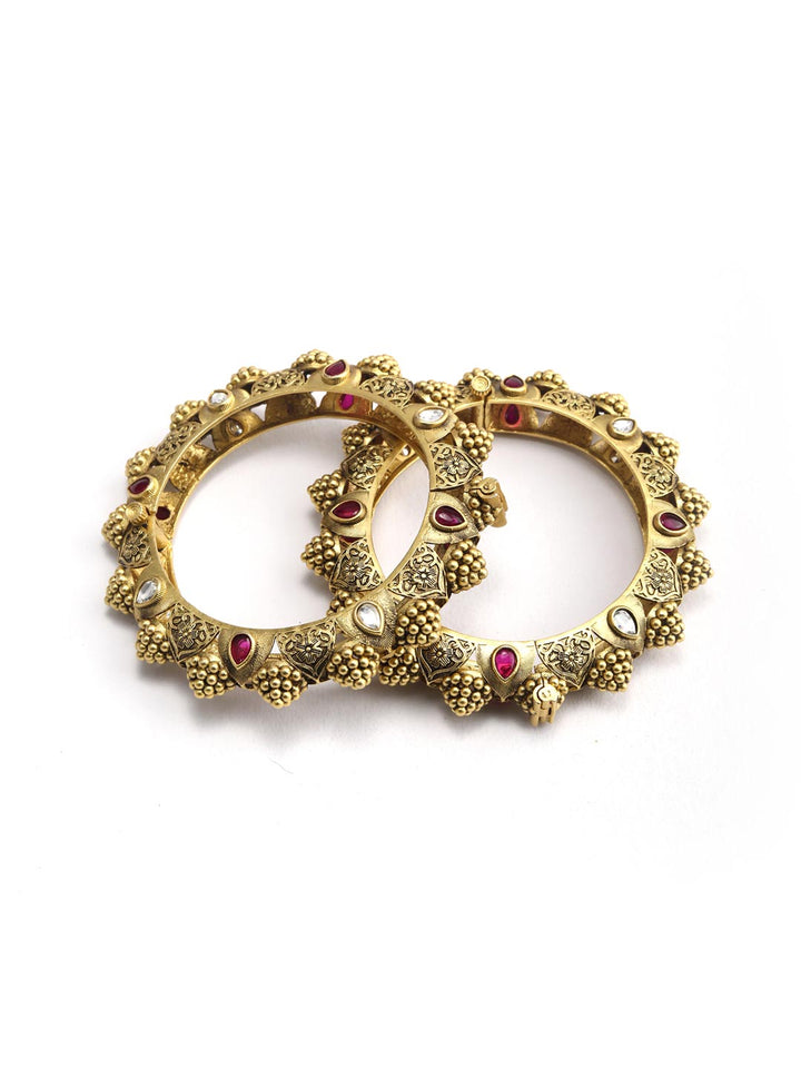 Chakra Charm - Ruby Kundan Gold Plated Set of 2  Bangles