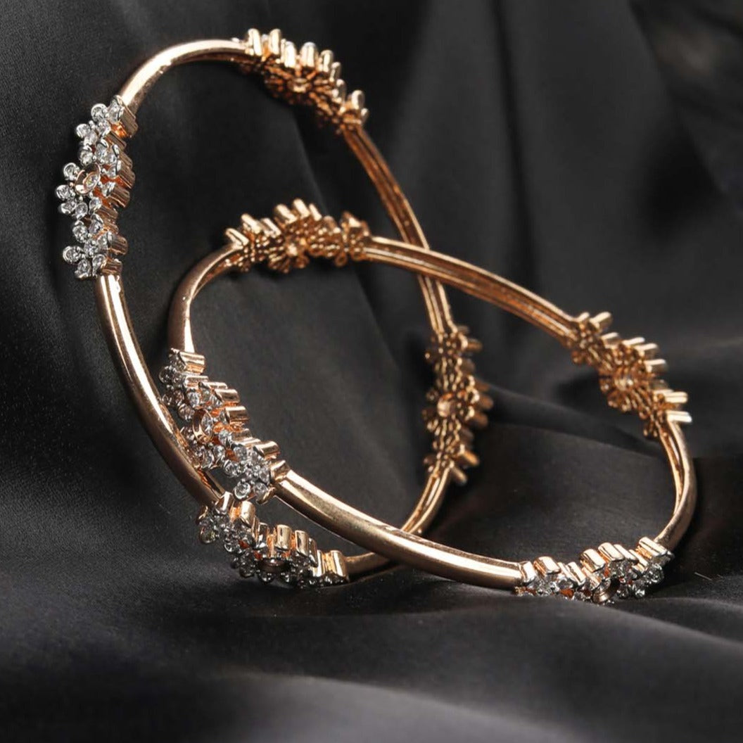 Alluring Appeal - Set of 2 American Diamond Rose Gold Plated Bangles Set