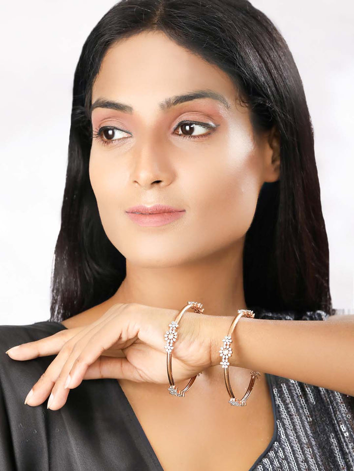 Alluring Appeal - Set of 2 American Diamond Rose Gold Plated Bangles Set