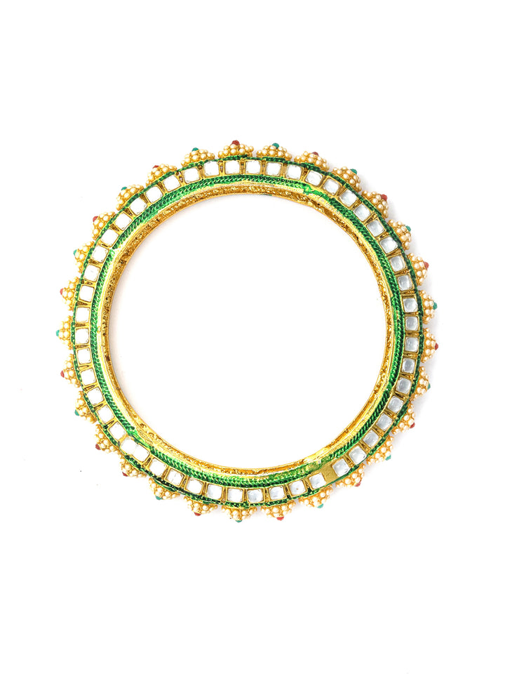 Multi Color Kundan Pearls Gold Platted Set Of 2 Bangles