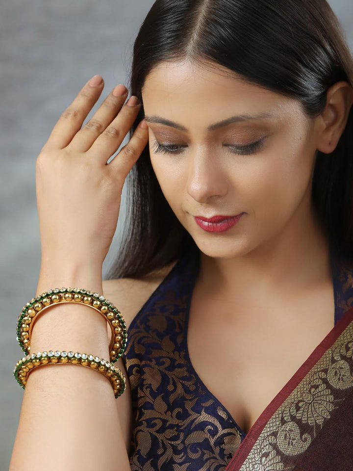 Harsh - Green Kundan Gold Plated Set of 2 Bangle Set