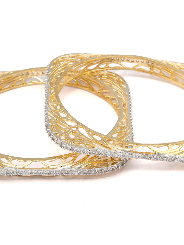 Allure Wings - Square American Diamond Gold Plated Set of 2 Bangles