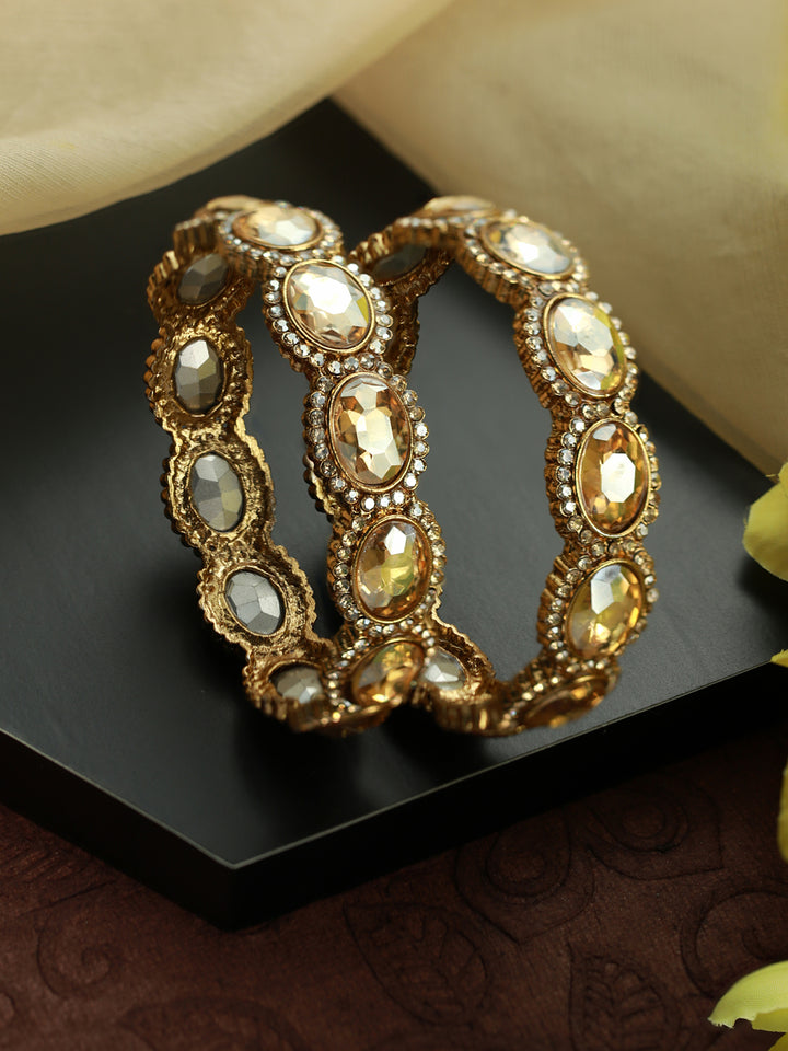 Priyaasi Gold Finish Stone Studded Bangle Set of 2