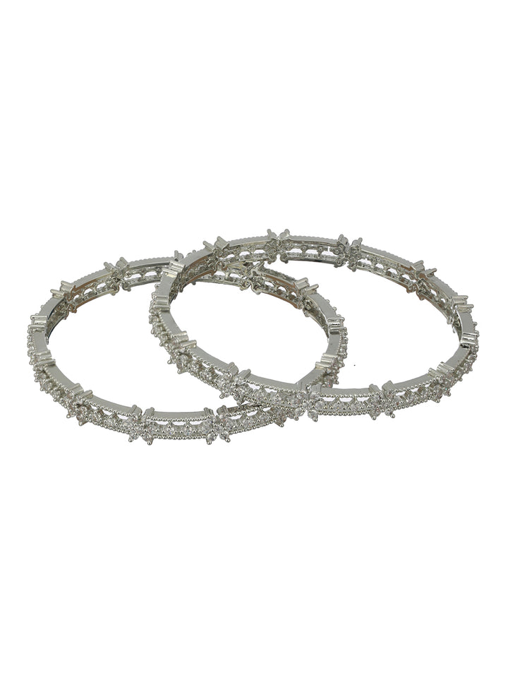 Floral American Diamond Silver-Plated Bangle Set of 2
