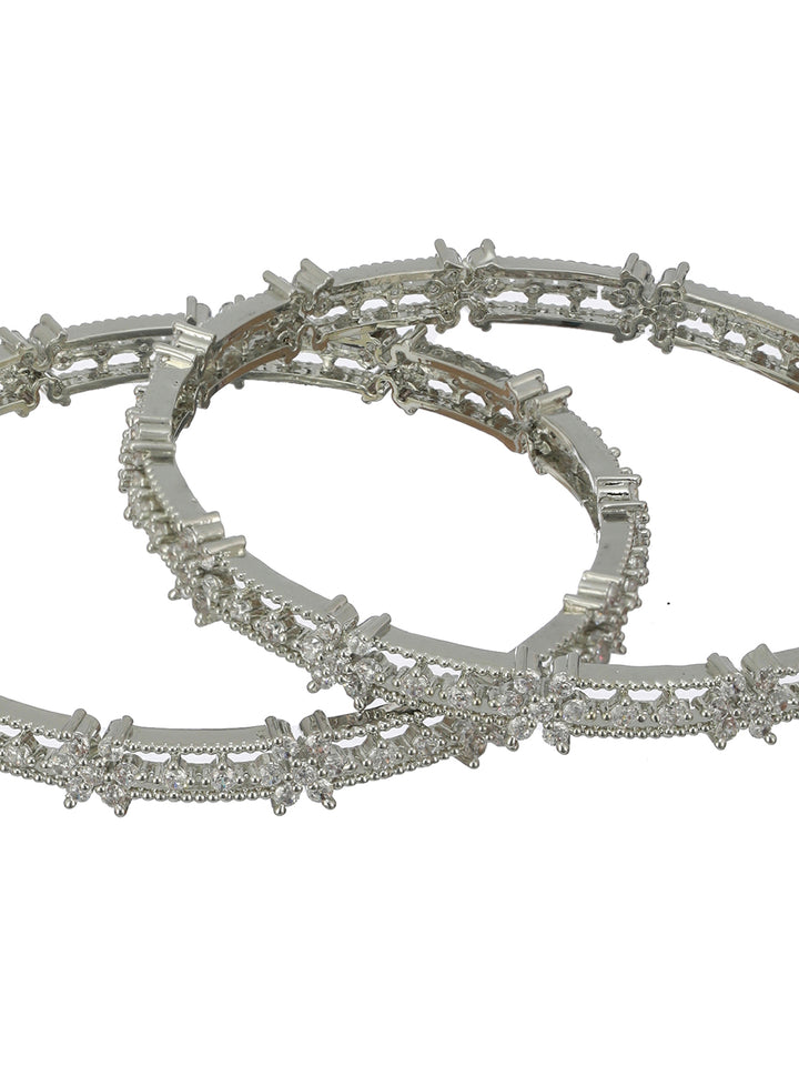 Floral American Diamond Silver-Plated Bangle Set of 2