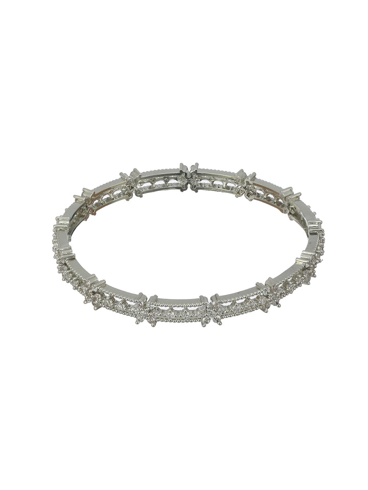 Floral American Diamond Silver-Plated Bangle Set of 2