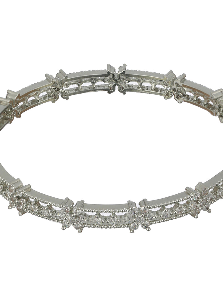 Floral American Diamond Silver-Plated Bangle Set of 2