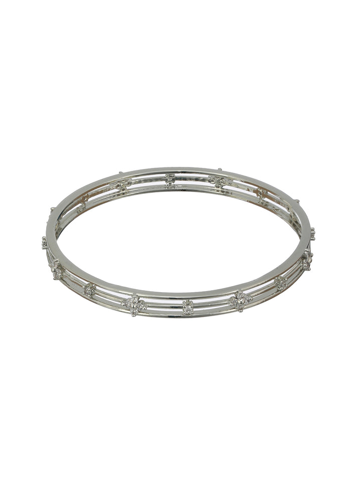 Multilayer Flower Link AD Studded Silver-Plated Bangle Set of 2