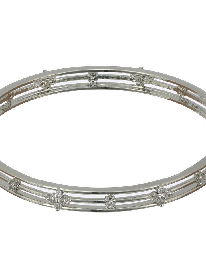 Multilayer Flower Link AD Studded Silver-Plated Bangle Set of 2