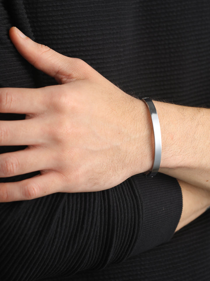 Solid Silver-Plated Cuff Bracelet for Men