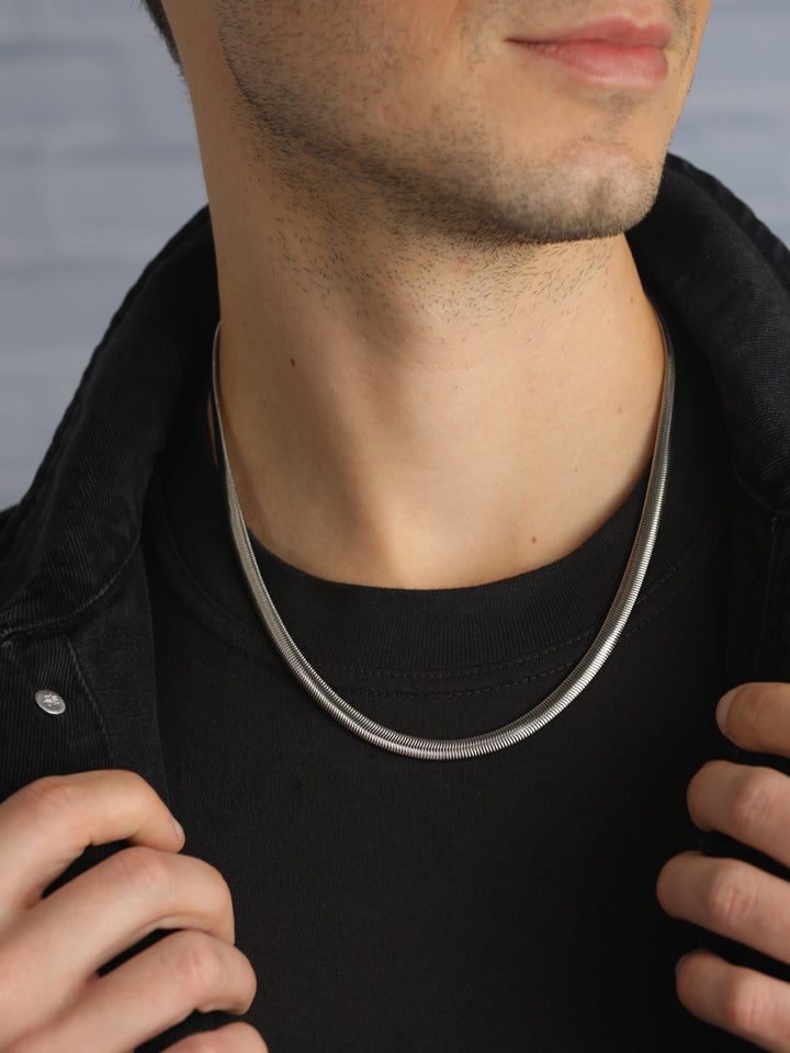 Sleek Silver-Plated Snake Chain Necklace for Men