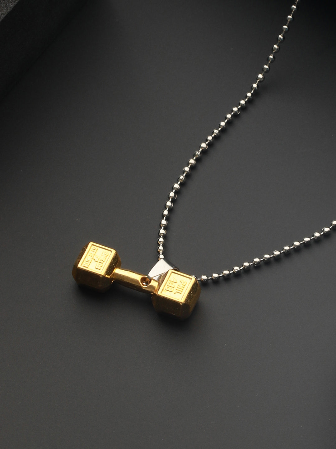 Bold by Priyaasi Dumbbell Gold Silver-Toned Pendant Chain for Men