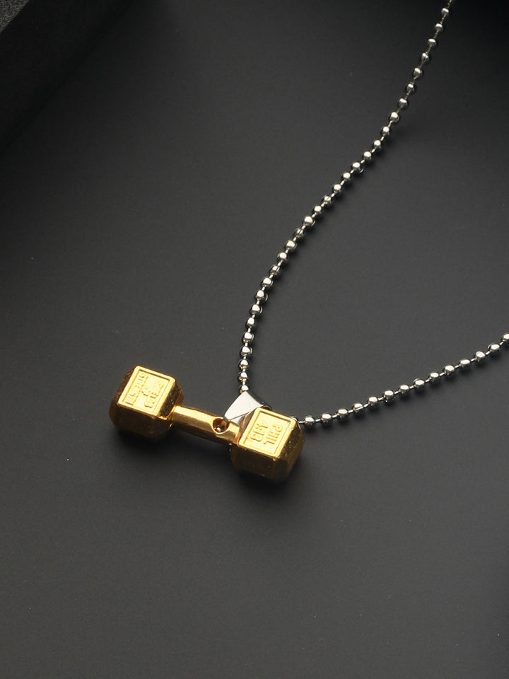 Bold by Priyaasi Dumbbell Gold & Silver-Toned Pendant Chain for Men