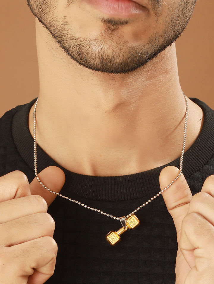 Bold by Priyaasi Dumbbell Gold & Silver-Toned Pendant Chain for Men