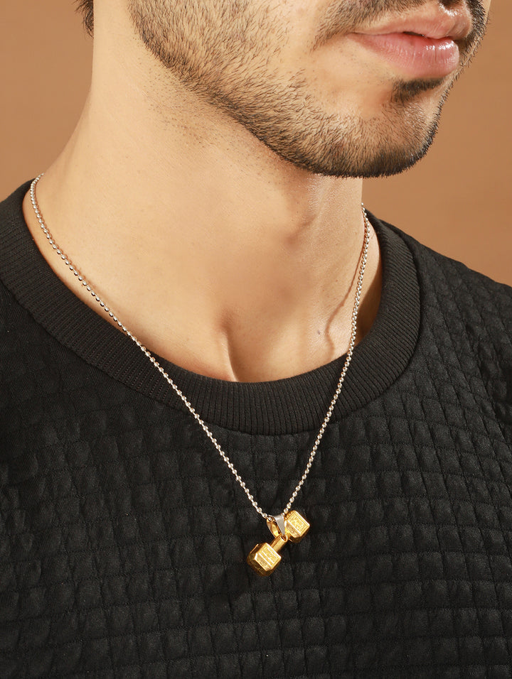 Bold by Priyaasi Dumbbell Gold & Silver-Toned Pendant Chain for Men