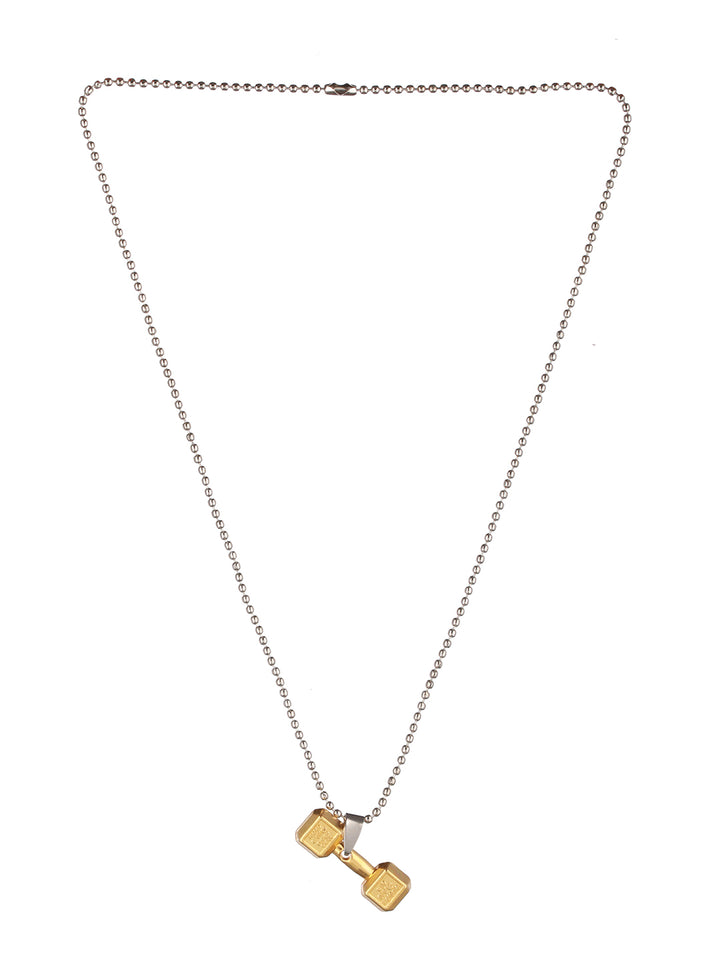 Bold by Priyaasi Dumbbell Gold & Silver-Toned Pendant Chain for Men