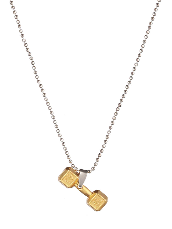 Bold by Priyaasi Dumbbell Gold & Silver-Toned Pendant Chain for Men