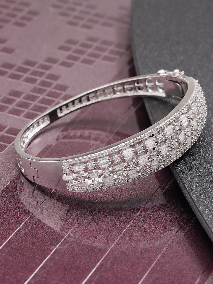 Crystal Glow - American Diamond Silver-Plated Kada Bracelet