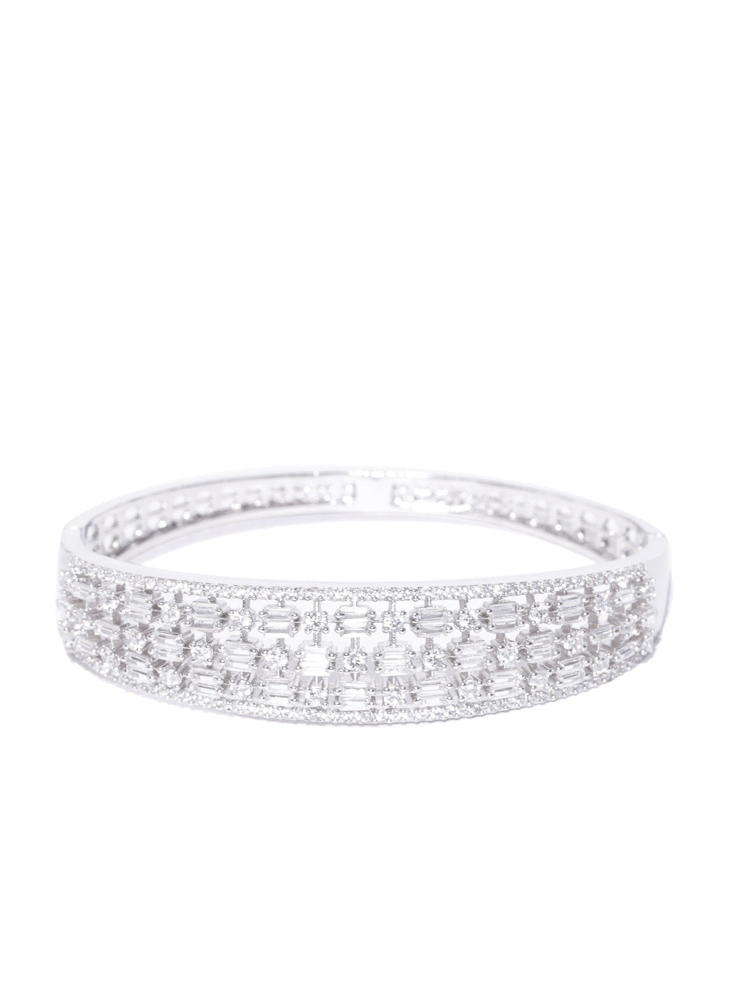 Crystal Glow - American Diamond Silver-Plated Kada Bracelet