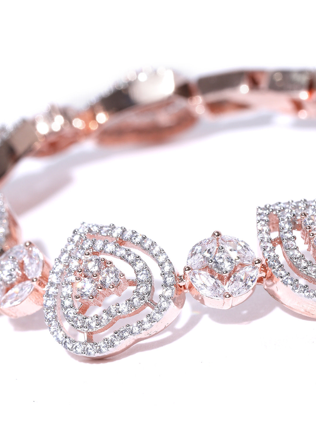 Captivating Hearts-Rose Gold-Plated American Diamond Studded Link Bracelet