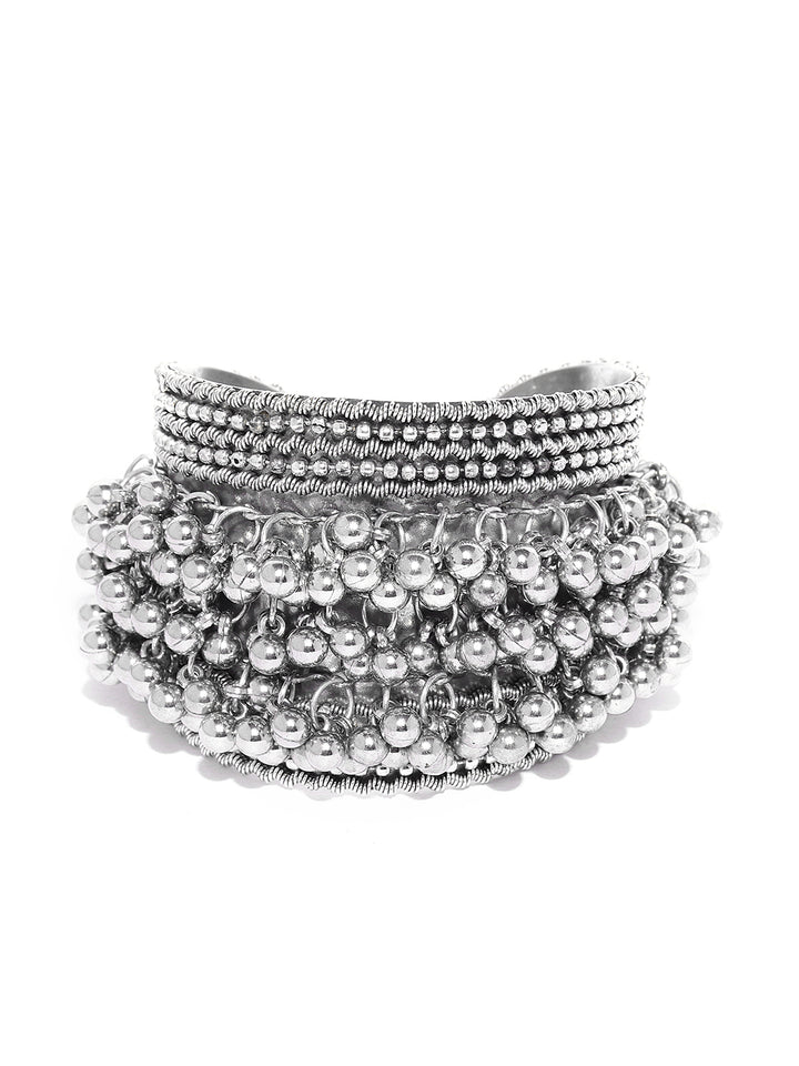Oxidised Silver-Toned Ghungroo Handcrafted Cuff Bracelet