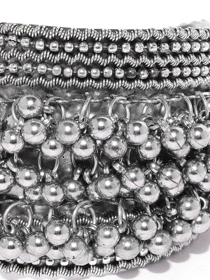Oxidised Silver-Toned Ghungroo Handcrafted Cuff Bracelet