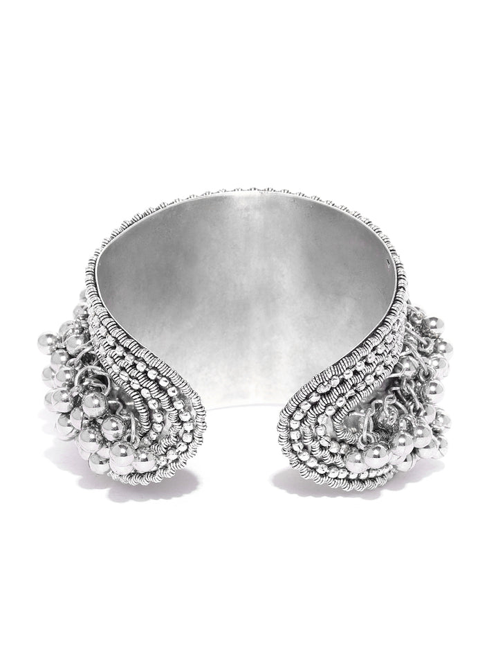 Oxidised Silver-Toned Ghungroo Handcrafted Cuff Bracelet