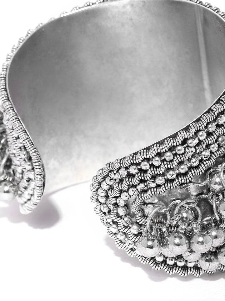 Oxidised Silver-Toned Ghungroo Handcrafted Cuff Bracelet