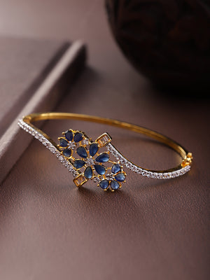 Gold Plated Blue Floral American Diamond Bracelet