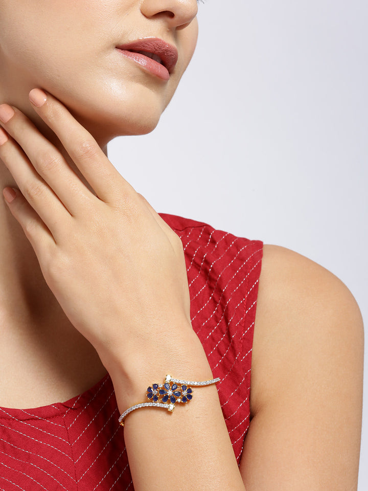 Gold Plated Blue Floral American Diamond Bracelet