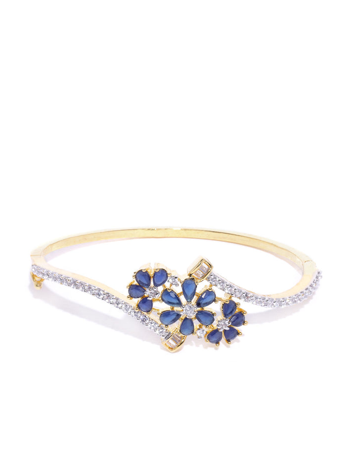 Gold Plated Blue Floral American Diamond Bracelet