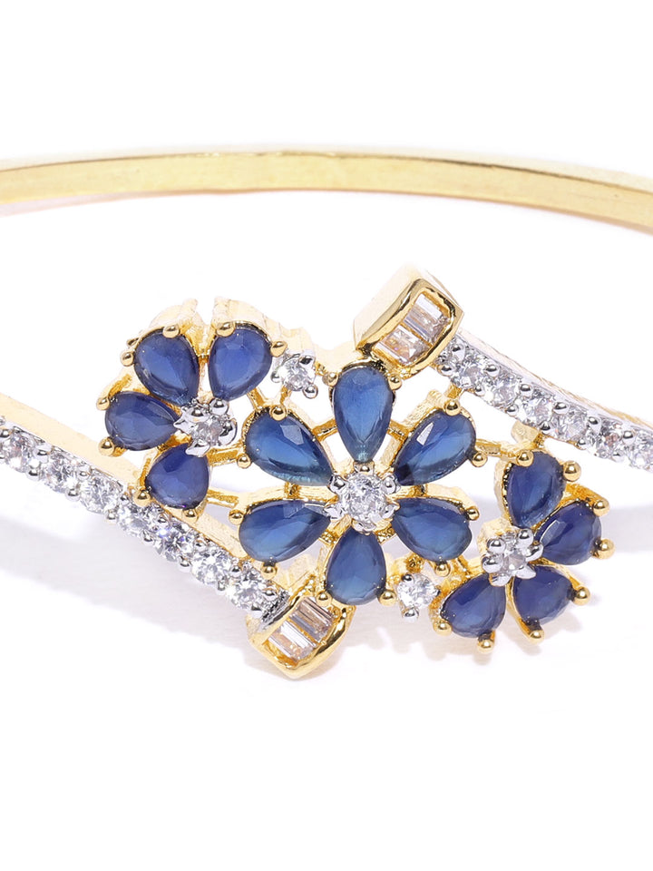 Gold Plated Blue Floral American Diamond Bracelet