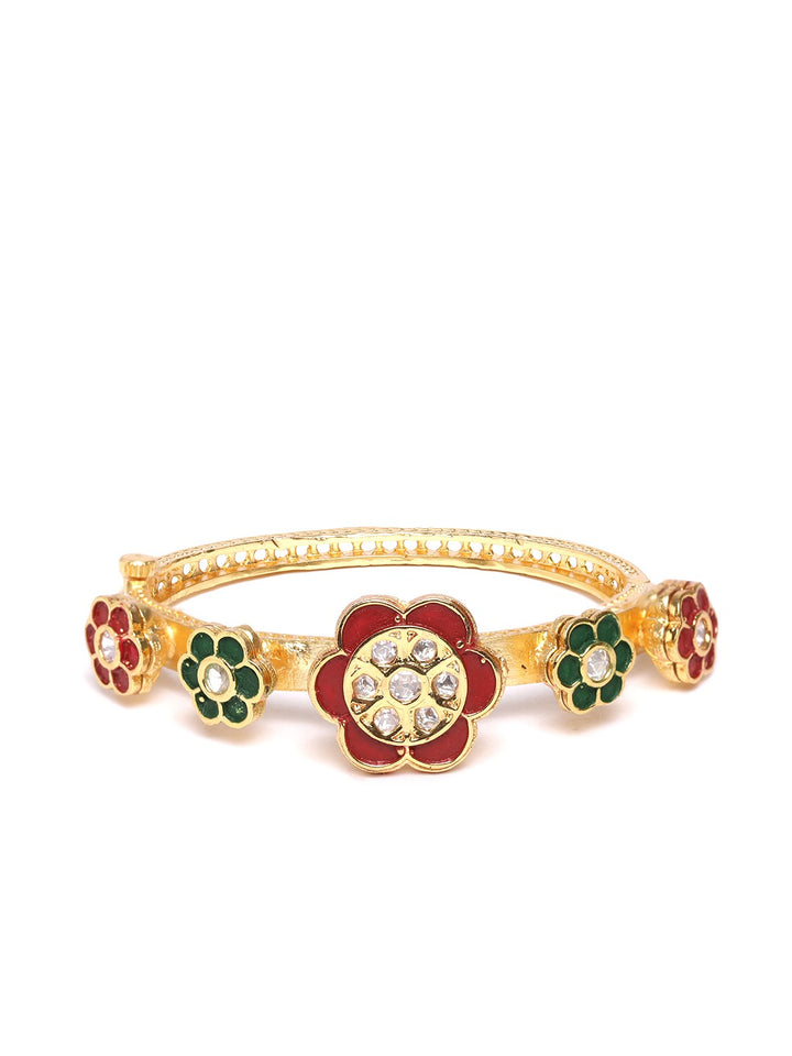 Handcrafted Floral Red and Green Bracelet