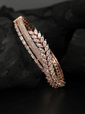 American Diamond Leaf Shaped Rose Gold Plated Bracelet