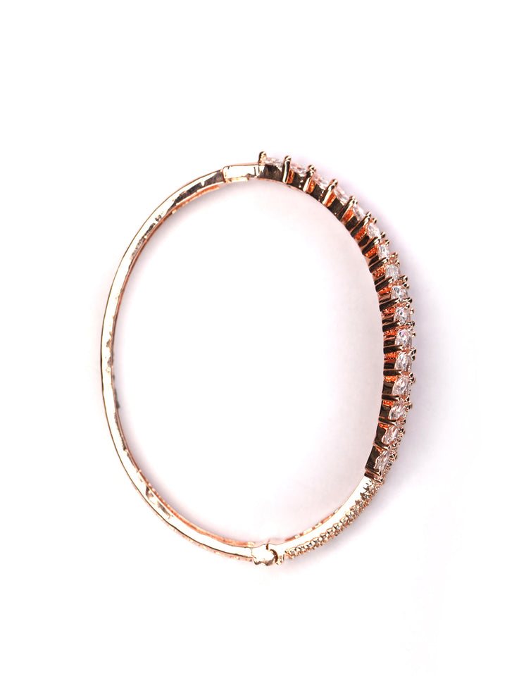 American Diamond Leaf Shaped Rose Gold Plated Bracelet